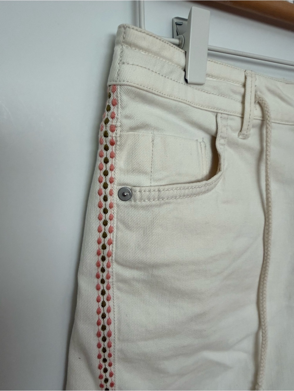 Anthropologie Women’s Cream High-Rise Denim Shorts with Side Trim - Picture 3 of 6